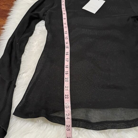 Zara Black Sheer Blouse With Ruffle Cuffs Womens S - Picture 8 of 10